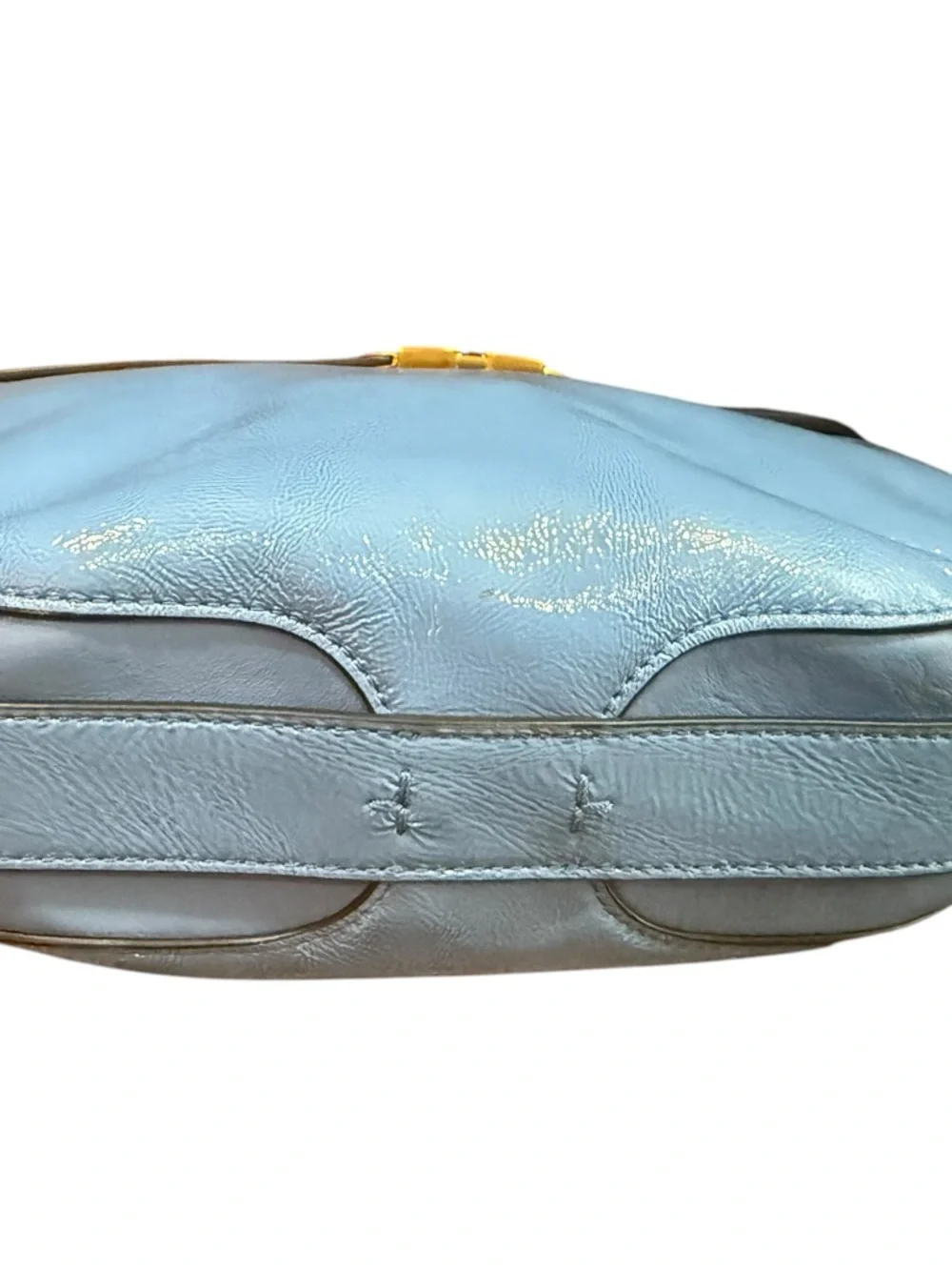 Tory Burch Miller Belted Crossbody Bag Blue Leather Double T Logo - Picture 11 of 14